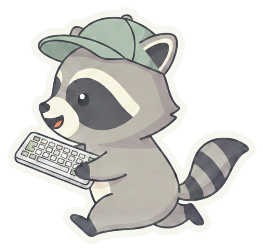 A raccoon dashing off with a stolen keyboard